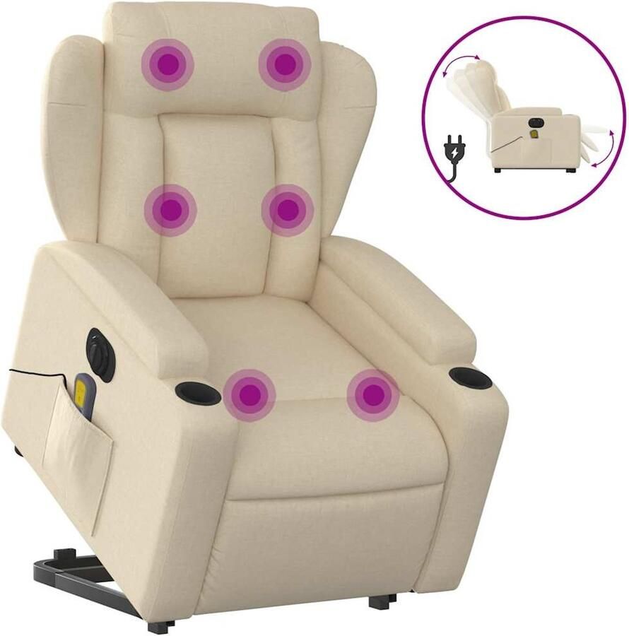 VidaXL Sta-op-massagestoel elektrisch verstelbaar stof crèmekleurig
