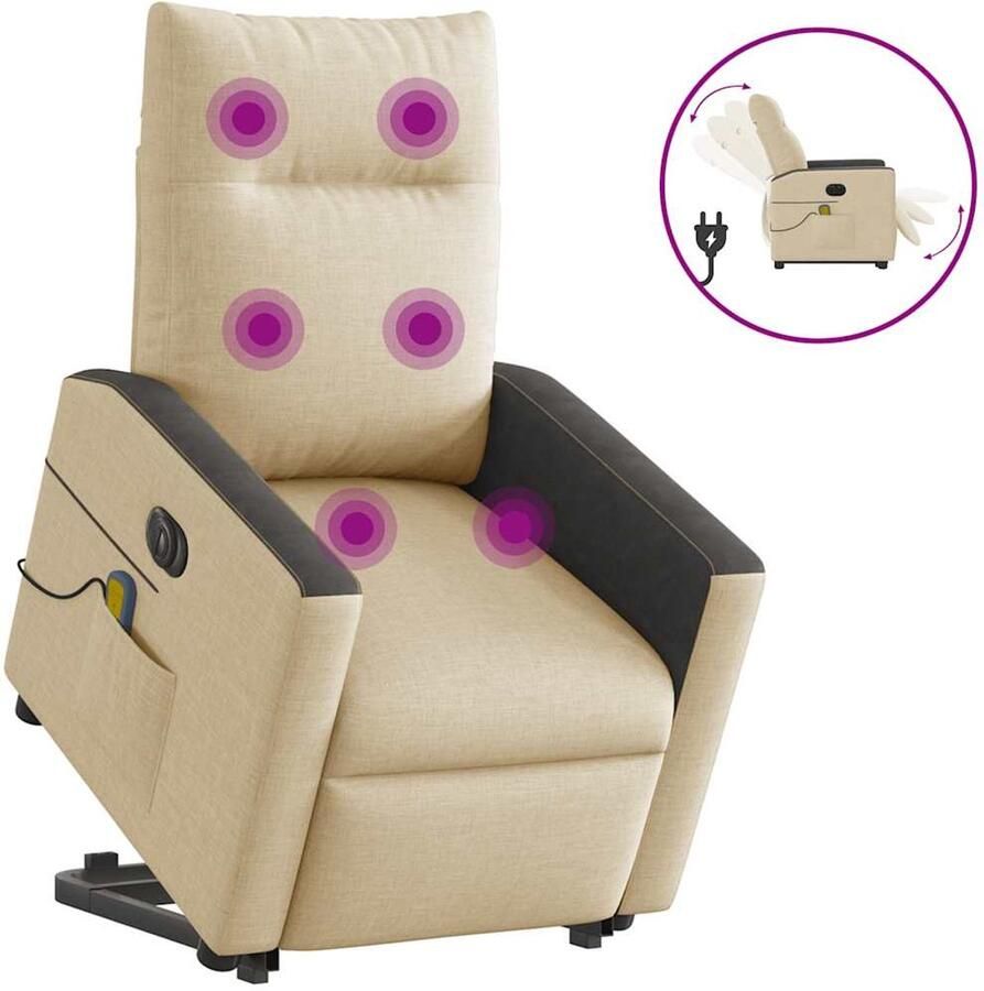 VidaXL Sta-op-massagestoel elektrisch verstelbaar stof crÃ¨mekleurig - Foto 2