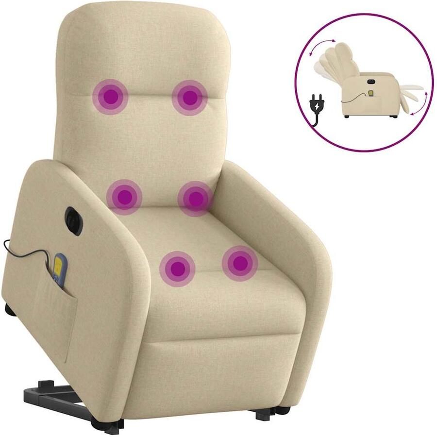 VidaXL Sta-op-massagestoel elektrisch verstelbaar stof crÃ¨mekleurig - Foto 9