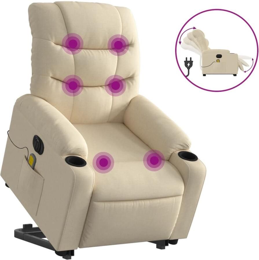 VidaXL Sta-op-massagestoel elektrisch verstelbaar stof crèmekleurig