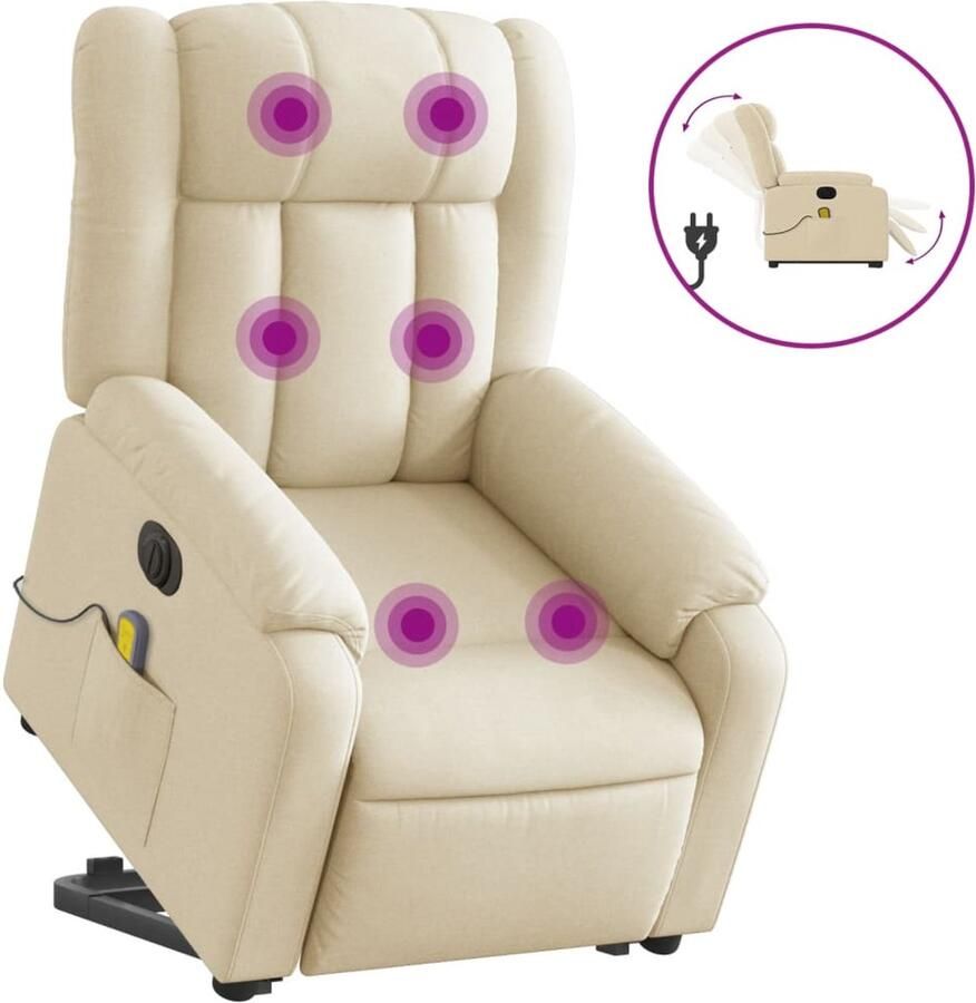 VidaXL Sta-op-massagestoel elektrisch verstelbaar stof crèmekleurig