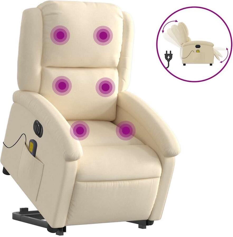 VidaXL Sta-op-massagestoel elektrisch verstelbaar stof crèmekleurig