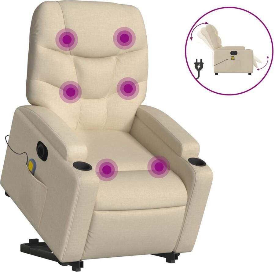 VidaXL Sta-op-massagestoel elektrisch verstelbaar stof crèmekleurig