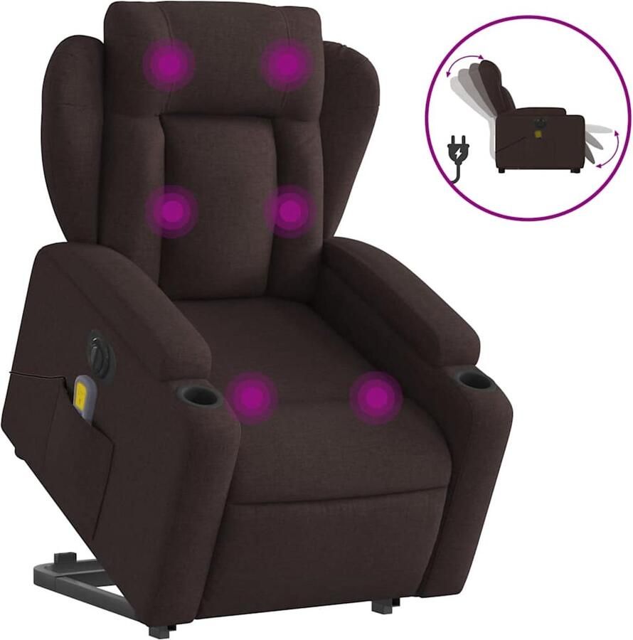 Vida XL vidaXL Sta-op-massagestoel elektrisch verstelbaar stof donkerbruin-VXL-3204523 - Foto 2