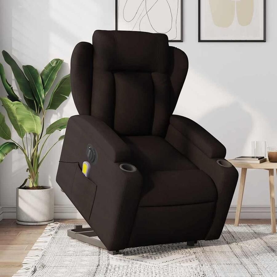 Vida XL vidaXL Sta-op-massagestoel elektrisch verstelbaar stof donkerbruin-VXL-3204523