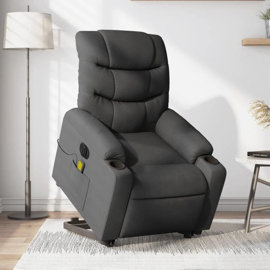 VidaXL Elektrische Sta-op-massagestoel Elektrische Sta-op-massagestoelen Sta-opstoel Sta-opstoelen Sta-op-massagestoel elektrisch verstelbaar stof donkergrijs - Foto 3