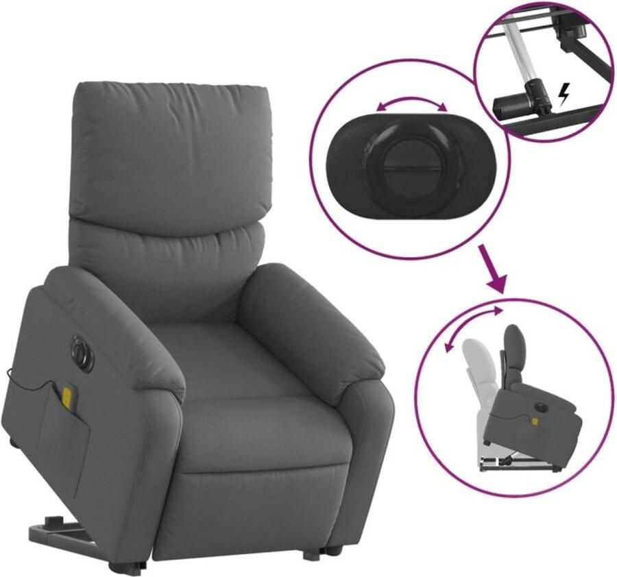Vida XL vidaXL Sta-op-massagestoel elektrisch verstelbaar stof donkergrijs-VXL-3204861 - Foto 3