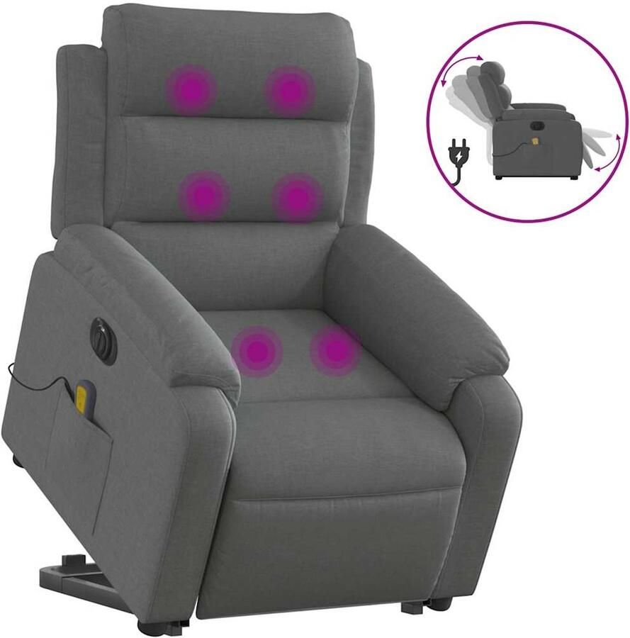 VidaXL Elektrische Sta-op-massagestoel Elektrische Sta-op-massagestoelen Sta-opstoel Sta-opstoelen Sta-op-massagestoel elektrisch verstelbaar stof donkergrijs - Foto 2