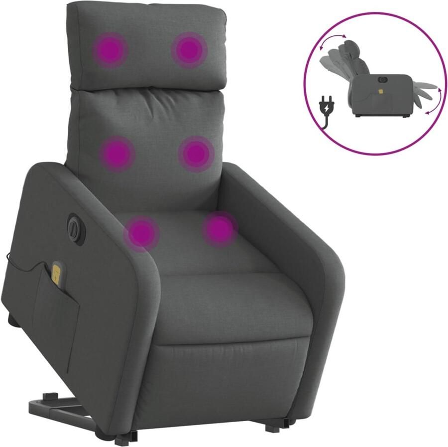 Vida XL vidaXL Sta-op-massagestoel elektrisch verstelbaar stof donkergrijs-VXL-3206727