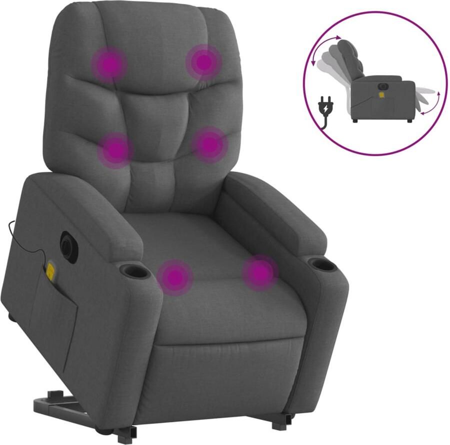 Vida XL vidaXL Sta-op-massagestoel elektrisch verstelbaar stof donkergrijs-VXL-3204633
