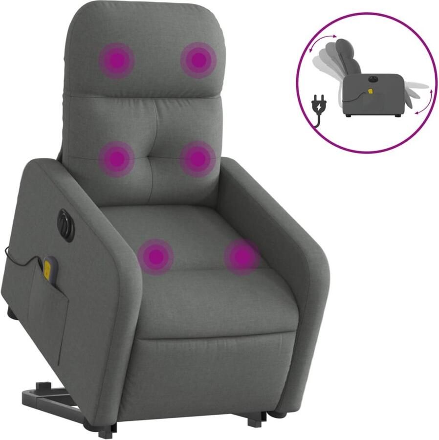 Vida XL vidaXL Sta-op-massagestoel elektrisch verstelbaar stof donkergrijs-VXL-3206823