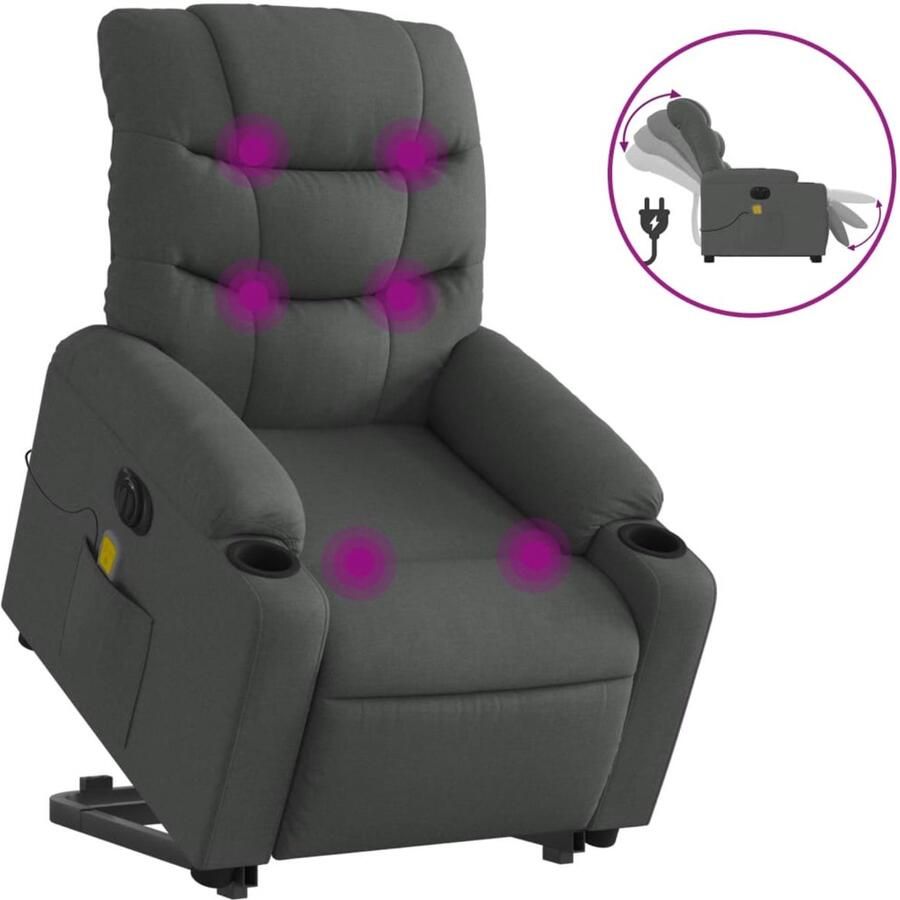 Vida XL vidaXL Sta-op-massagestoel elektrisch verstelbaar stof donkergrijs-VXL-3206673 - Foto 2