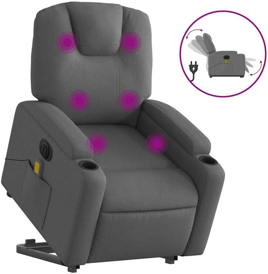 Vida XL vidaXL Sta-op-massagestoel elektrisch verstelbaar stof donkergrijs-VXL-3204405 - Foto 3