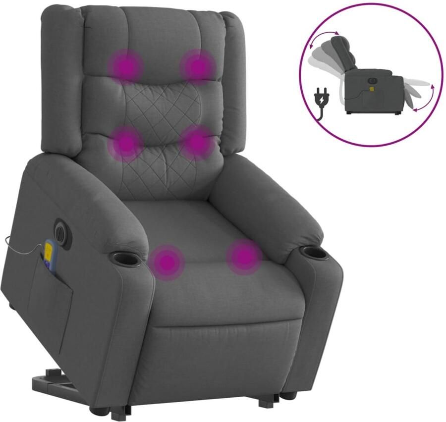 VidaXL Elektrische Sta-op-massagestoel Elektrische Sta-op-massagestoelen Sta-opstoel Sta-opstoelen Sta-op-massagestoel elektrisch verstelbaar stof donkergrijs - Foto 11