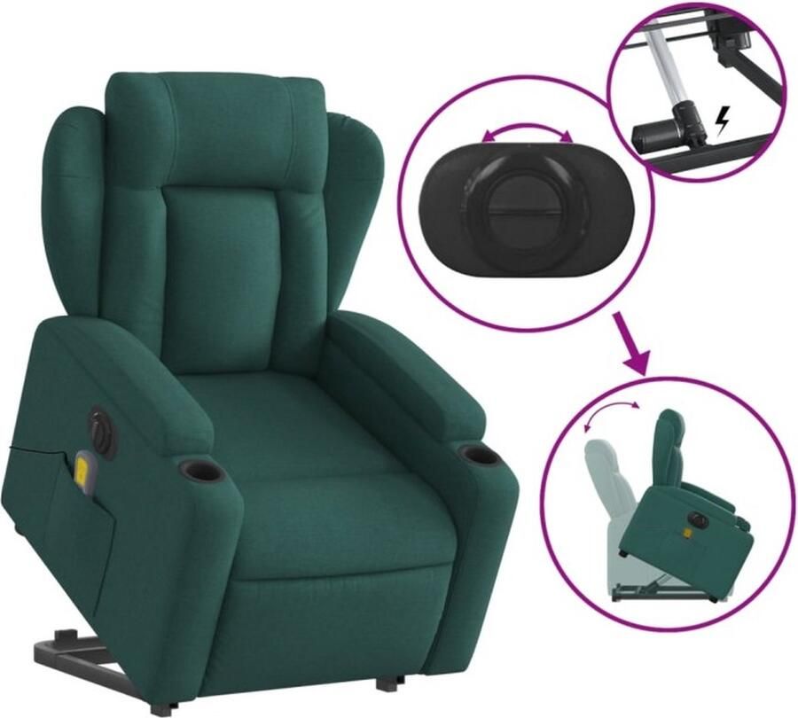 Vida XL vidaXL Sta-op-massagestoel elektrisch verstelbaar stof donkergroen-VXL-3204524 - Foto 3