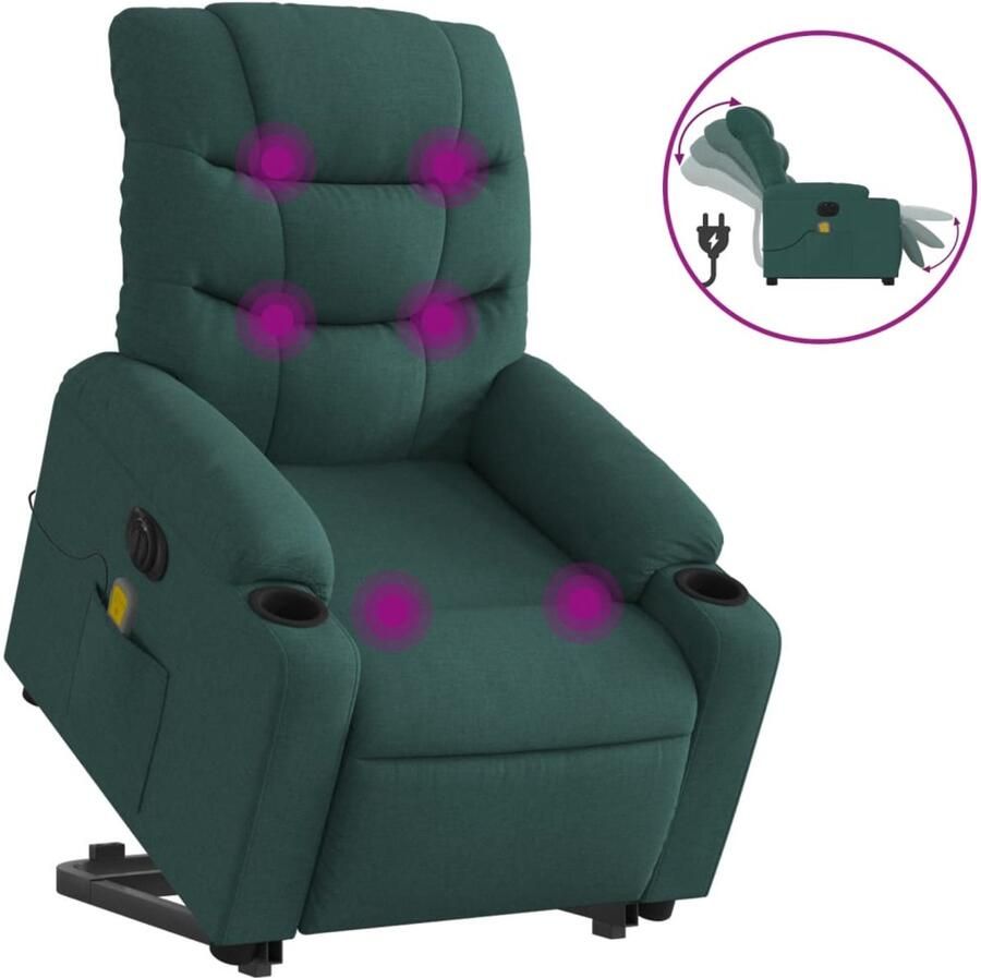 VidaXL Sta-op-massagestoel elektrisch verstelbaar stof donkergroen