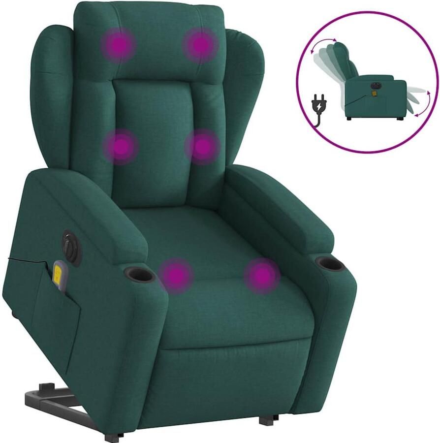 Vida XL vidaXL Sta-op-massagestoel elektrisch verstelbaar stof donkergroen-VXL-3204524 - Foto 2