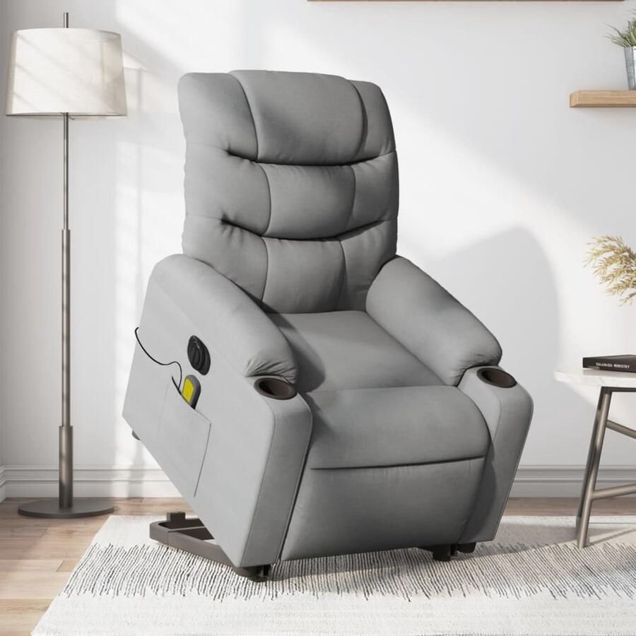 Vida XL vidaXL Sta-op-massagestoel elektrisch verstelbaar stof lichtgrijs-VXL-3206672
