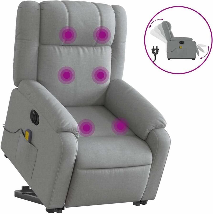 Vida XL vidaXL Sta-op-massagestoel elektrisch verstelbaar stof lichtgrijs-VXL-3205238