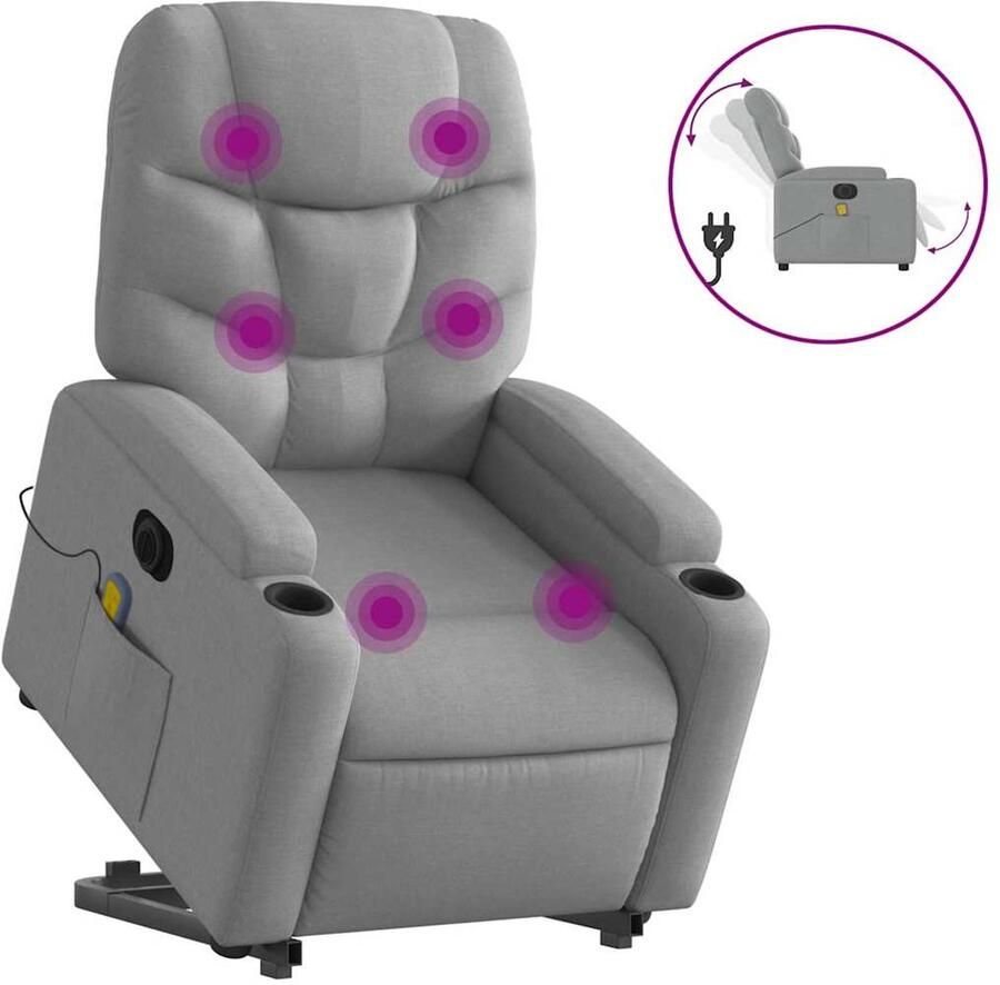 Vida XL vidaXL Sta-op-massagestoel elektrisch verstelbaar stof lichtgrijs-VXL-3204632