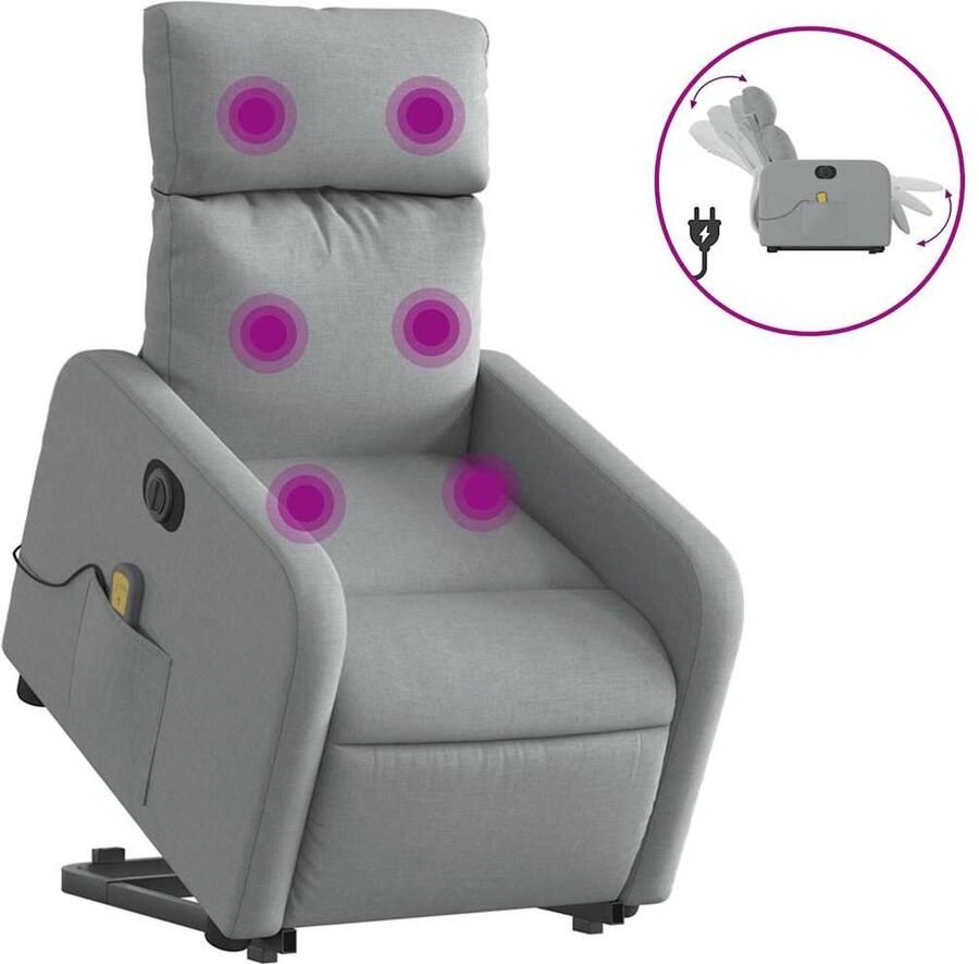 Vida XL vidaXL Sta-op-massagestoel elektrisch verstelbaar stof lichtgrijs-VXL-3206726