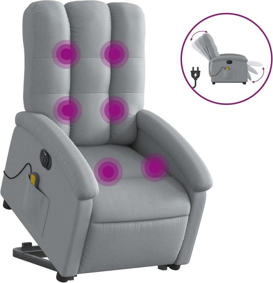 Vida XL vidaXL Sta-op-massagestoel elektrisch verstelbaar stof lichtgrijs-VXL-3204128