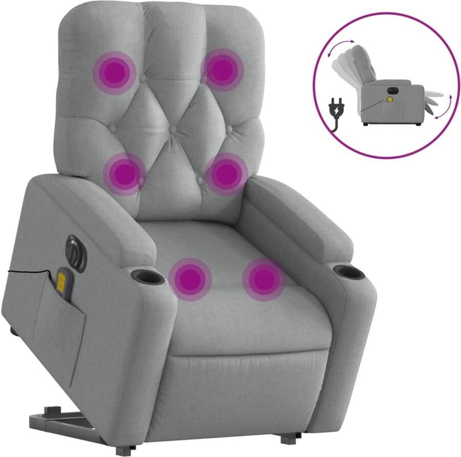 Vida XL vidaXL Sta-op-massagestoel elektrisch verstelbaar stof lichtgrijs-VXL-3204746 - Foto 2