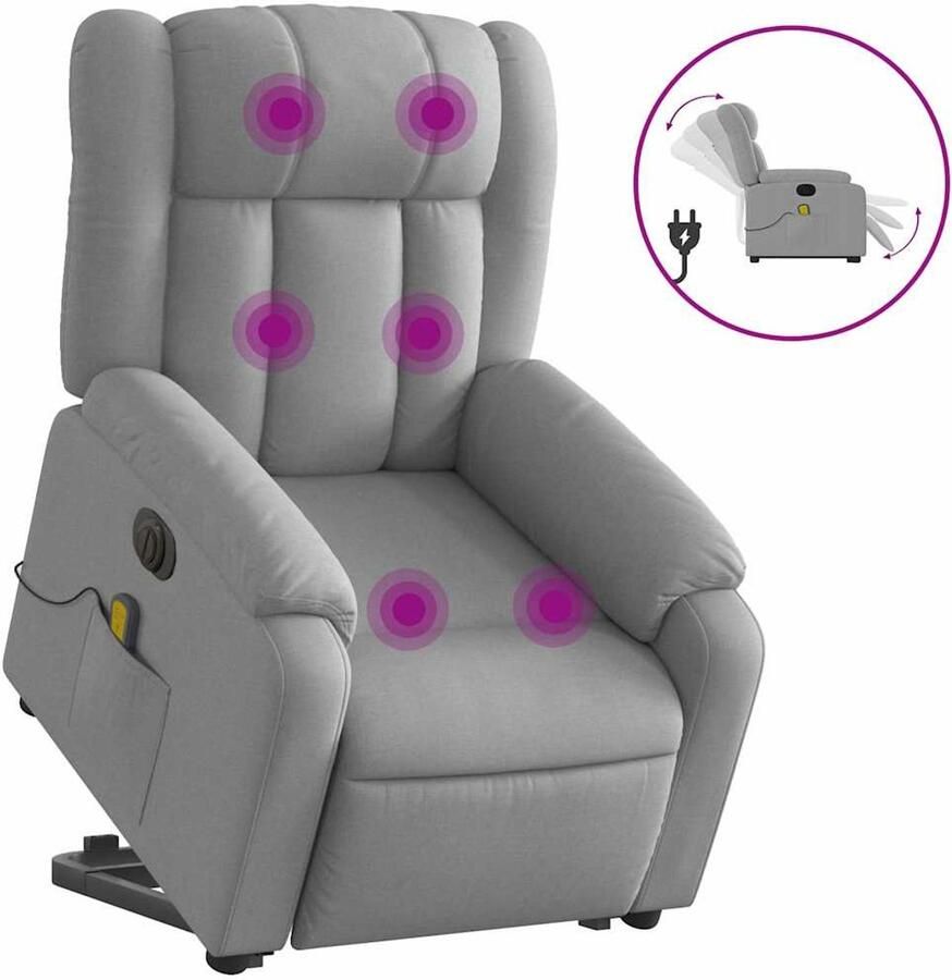 Vida XL vidaXL Sta-op-massagestoel elektrisch verstelbaar stof lichtgrijs-VXL-3205352