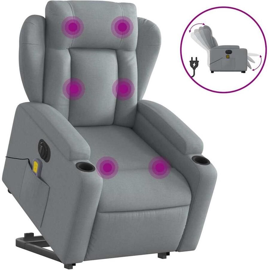 Vida XL vidaXL Sta-op-massagestoel elektrisch verstelbaar stof lichtgrijs-VXL-3204518