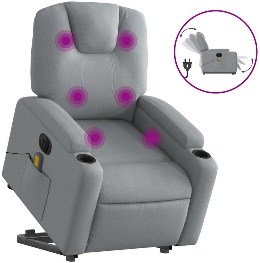 Vida XL vidaXL Sta-op-massagestoel elektrisch verstelbaar stof lichtgrijs-VXL-3204404