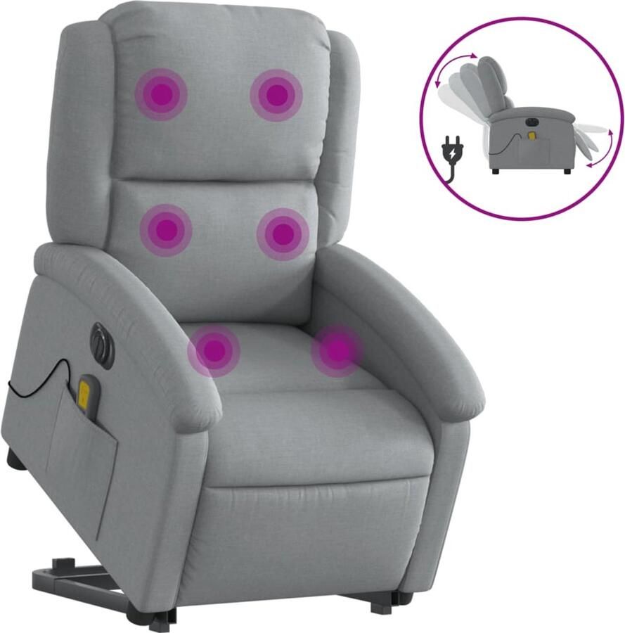 Vida XL vidaXL Sta-op-massagestoel elektrisch verstelbaar stof lichtgrijs-VXL-3204200 - Foto 2