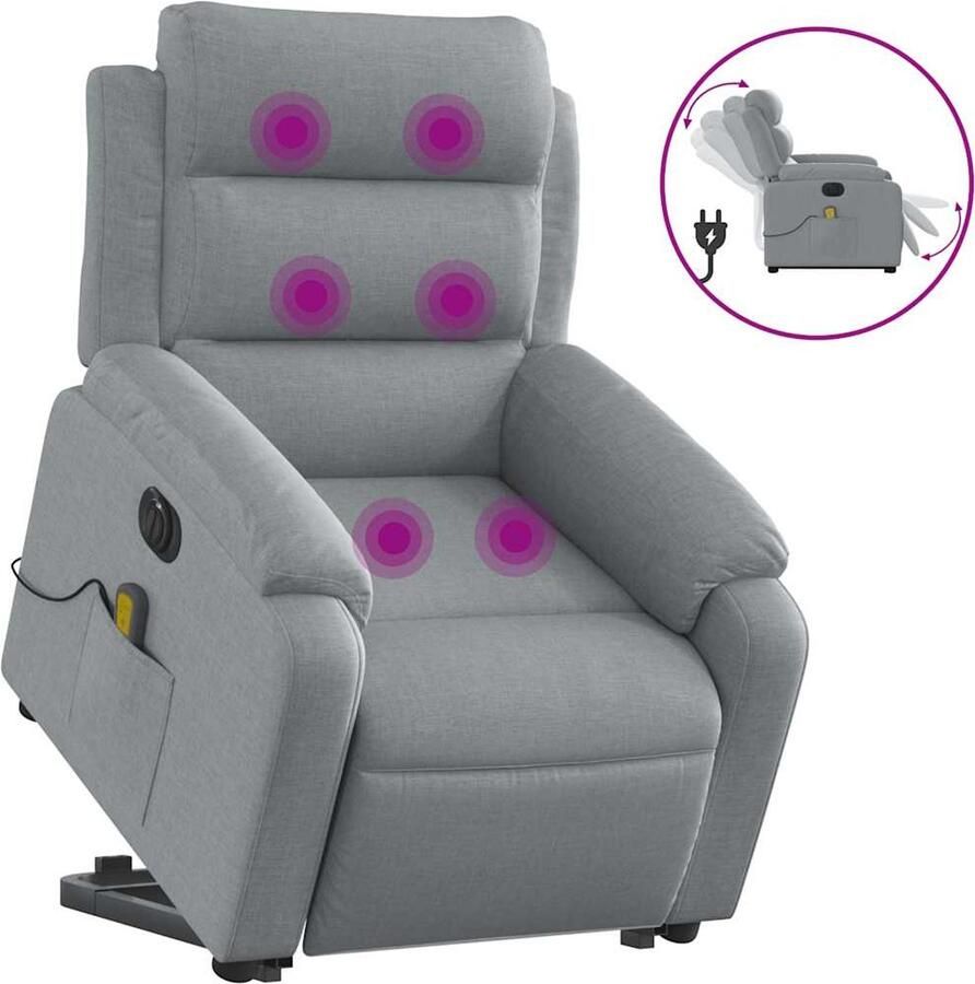 VidaXL Elektrische Sta-op-massagestoel Elektrische Sta-op-massagestoelen Sta-opstoel Sta-opstoelen Sta-op-massagestoel elektrisch verstelbaar stof lichtgrijs - Foto 2