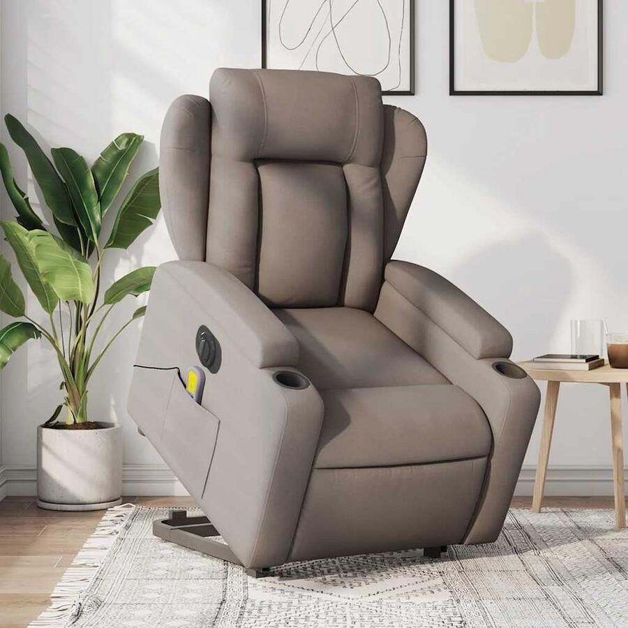 Vida XL vidaXL Sta-op-massagestoel elektrisch verstelbaar stof taupe-VXL-3204526