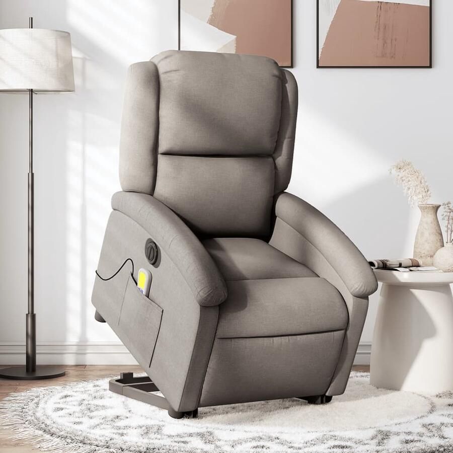 Vida XL vidaXL Sta-op-massagestoel elektrisch verstelbaar stof taupe-VXL-3204208