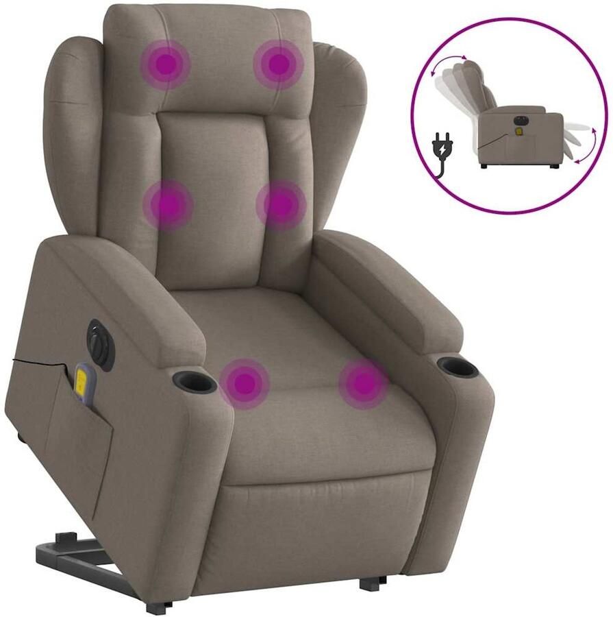 Vida XL vidaXL Sta-op-massagestoel elektrisch verstelbaar stof taupe-VXL-3204526 - Foto 2