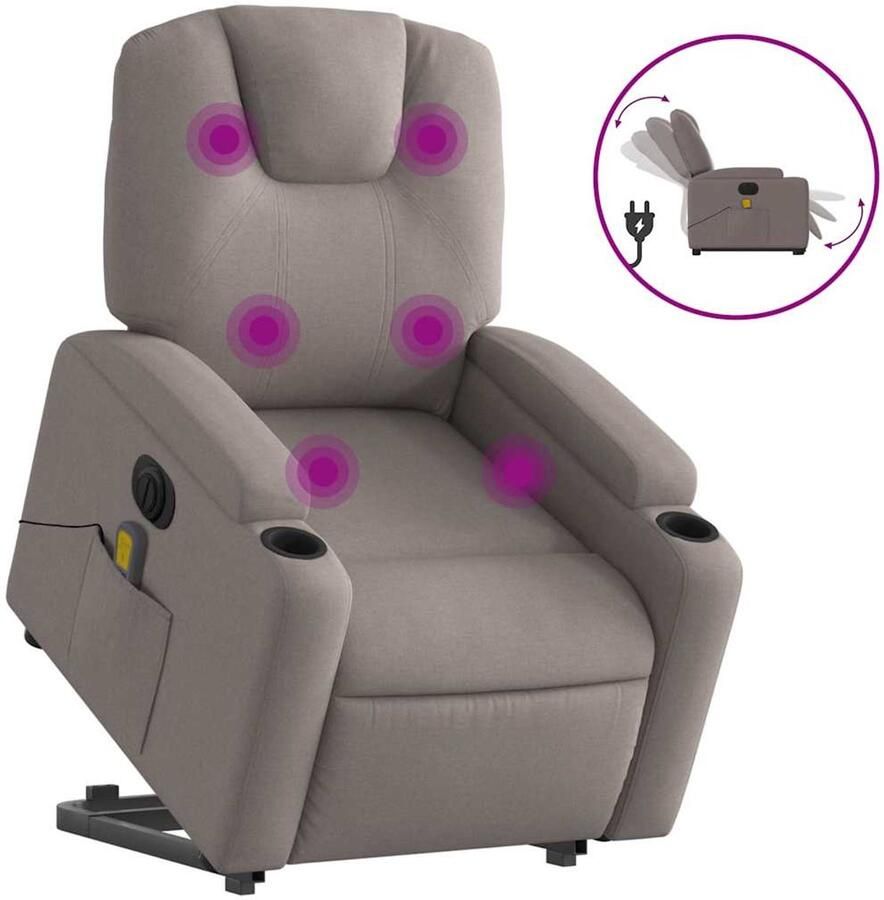 Vida xl vidaXL Sta-op-massagestoel elektrisch verstelbaar stof taupe-VXL-3204412