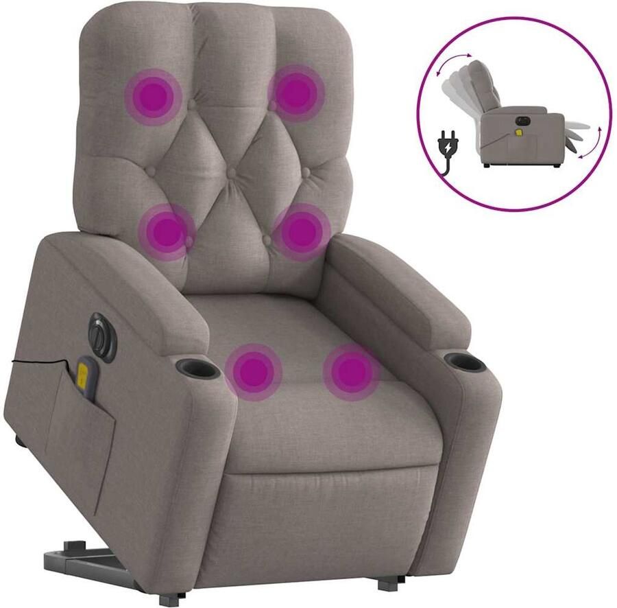 Vida XL vidaXL Sta-op-massagestoel elektrisch verstelbaar stof taupe-VXL-3204754 - Foto 2