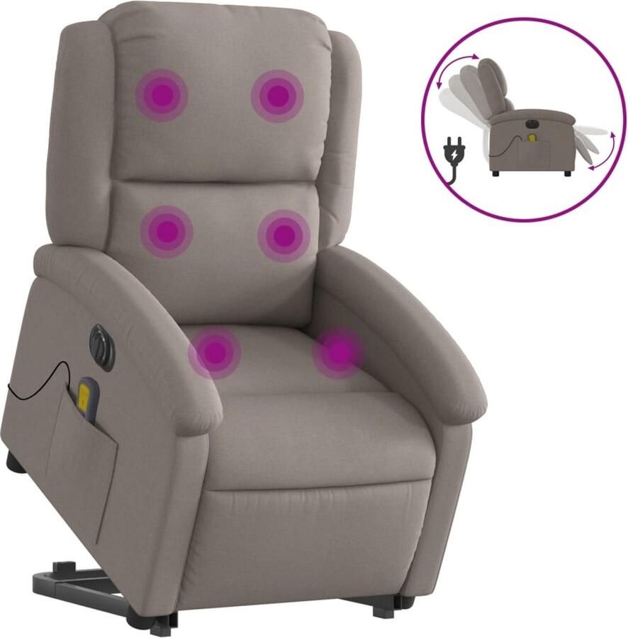 Vida XL vidaXL Sta-op-massagestoel elektrisch verstelbaar stof taupe-VXL-3204208 - Foto 2