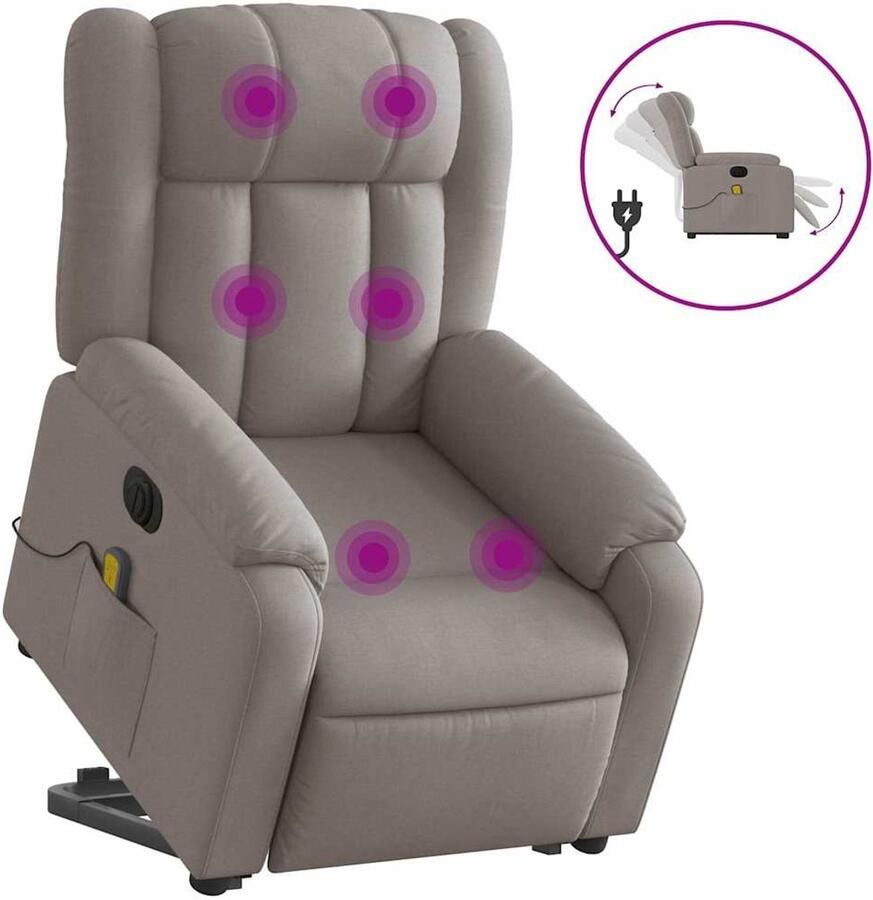 VidaXL Sta-op-massagestoel elektrisch verstelbaar stof taupe