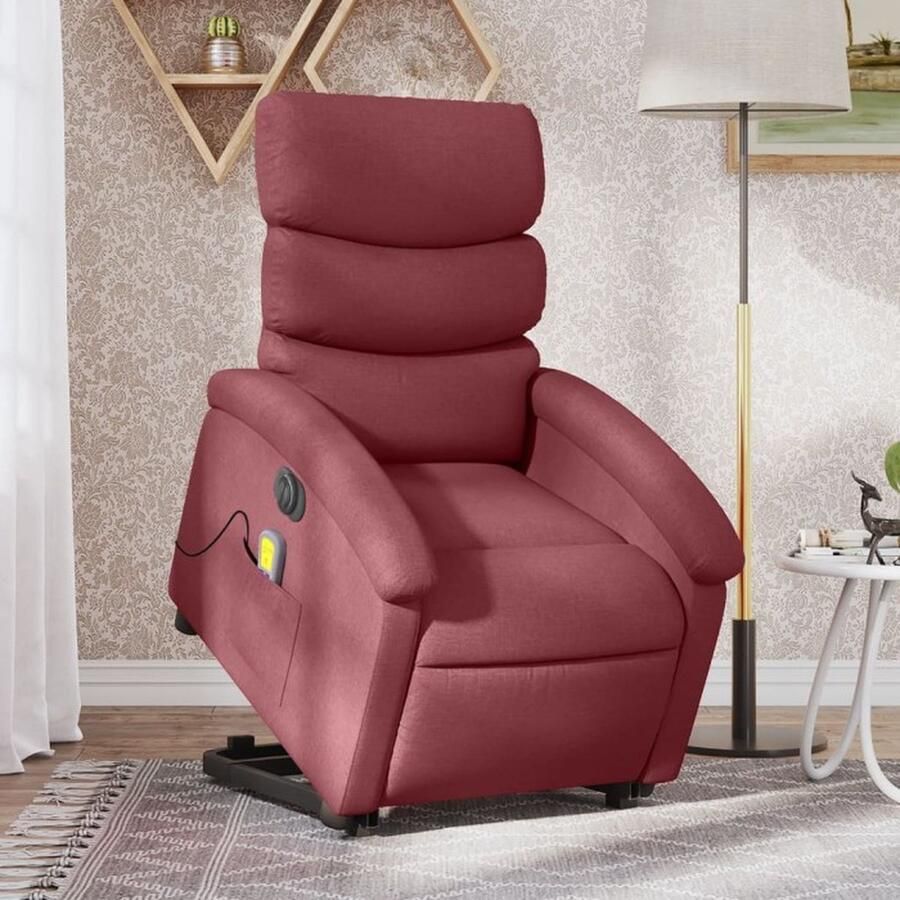 Vida XL vidaXL Sta-op-massagestoel elektrisch verstelbaar stof wijnrood-VXL-3204521