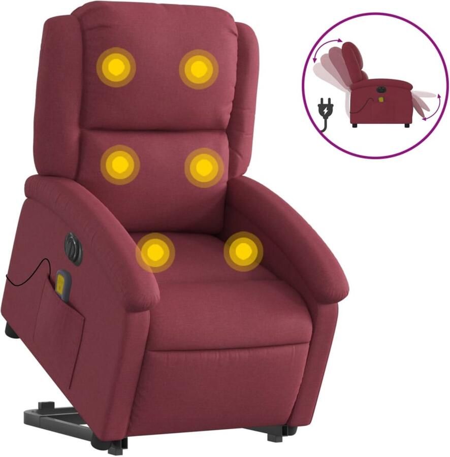 VidaXL Sta-op-massagestoel elektrisch verstelbaar stof wijnrood