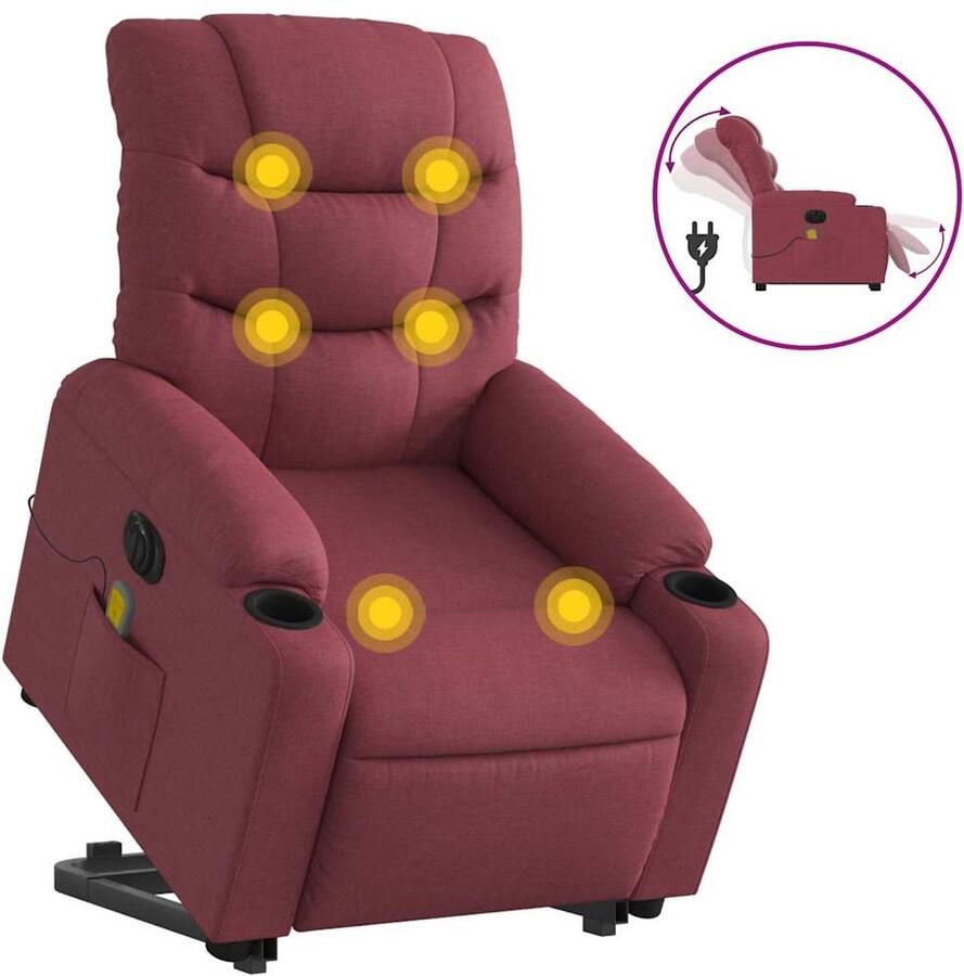 VidaXL Sta-op-massagestoel elektrisch verstelbaar stof wijnrood