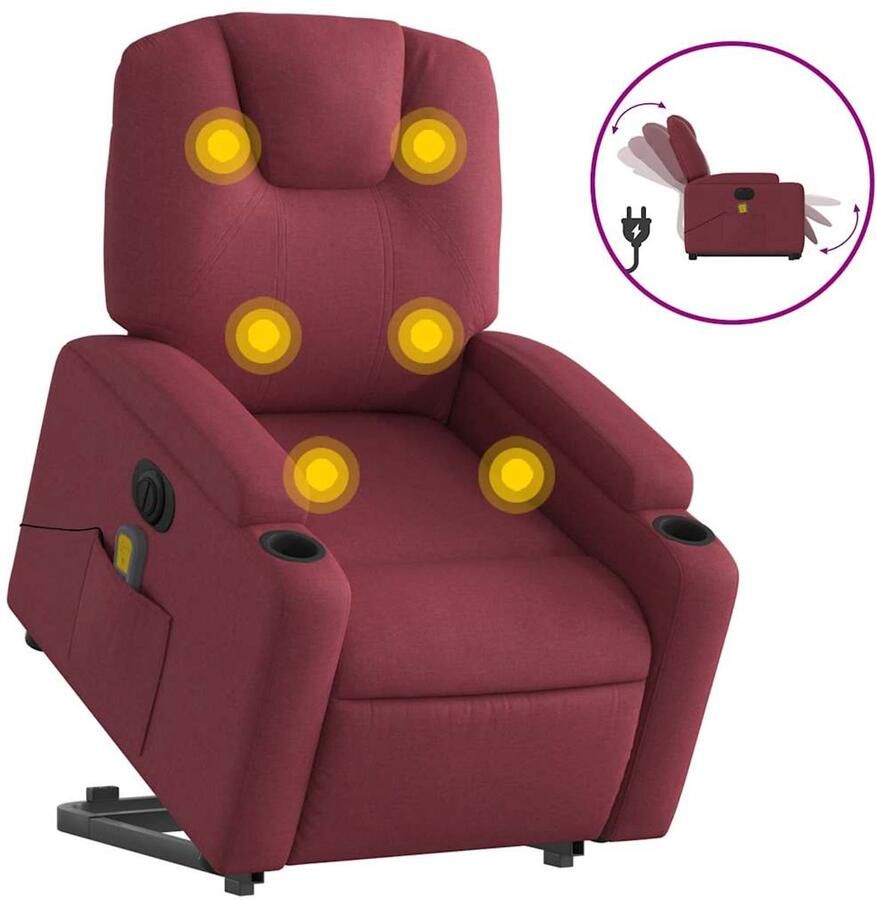 VidaXL Sta-op-massagestoel elektrisch verstelbaar stof wijnrood
