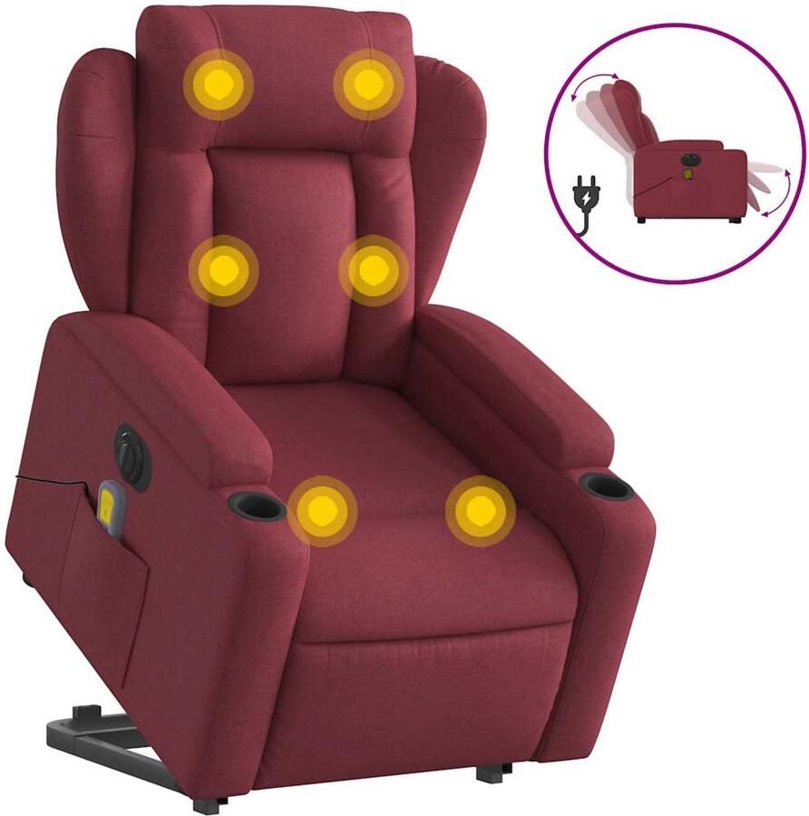 Vida XL vidaXL Sta-op-massagestoel elektrisch verstelbaar stof wijnrood-VXL-3204521 - Foto 3