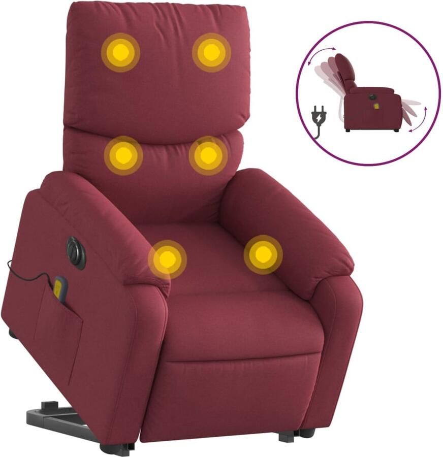 VidaXL Sta-op-massagestoel elektrisch verstelbaar stof wijnrood