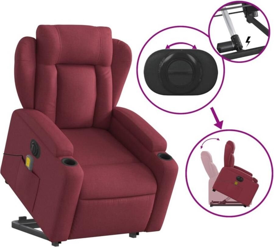 Vida XL vidaXL Sta-op-massagestoel elektrisch verstelbaar stof wijnrood-VXL-3204521 - Foto 8