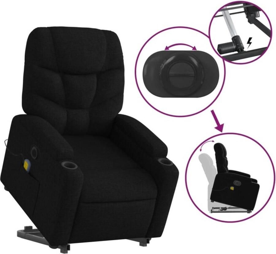Vida XL vidaXL Sta-op-massagestoel elektrisch verstelbaar stof zwart-VXL-3204634 - Foto 3