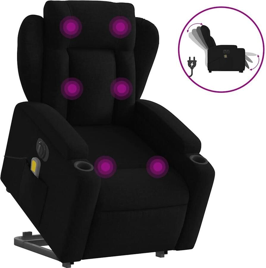 Vida XL vidaXL Sta-op-massagestoel elektrisch verstelbaar stof zwart-VXL-3204520