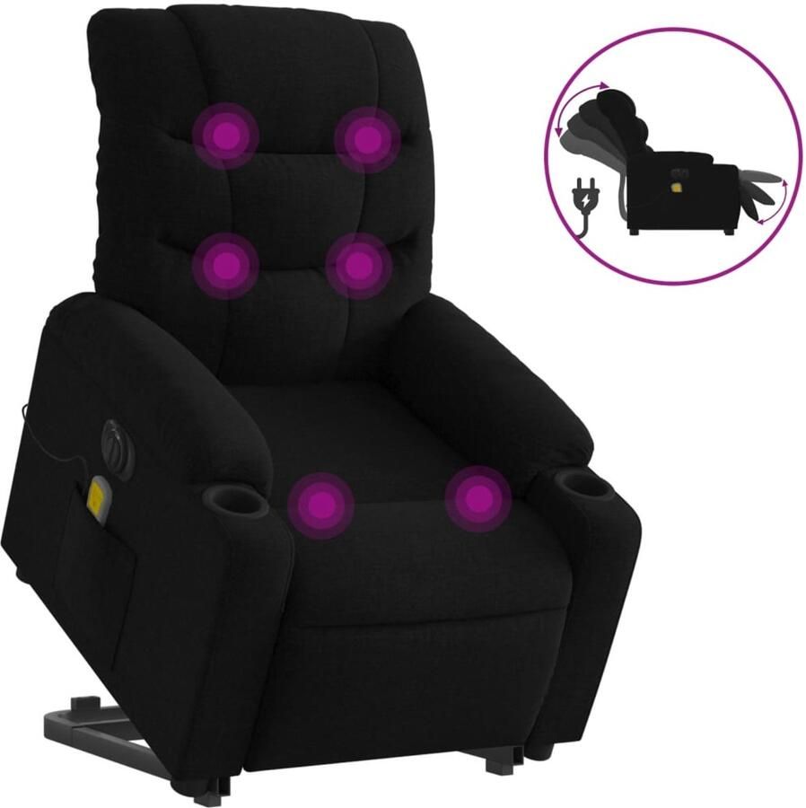 Vida XL Sta-op-massagestoel elektrisch verstelbaar stof zwart SKU: V3206674