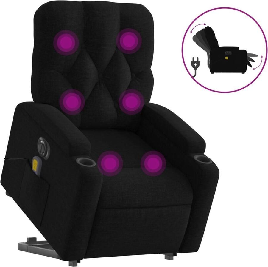 Vida XL vidaXL Sta-op-massagestoel elektrisch verstelbaar stof zwart-VXL-3204748